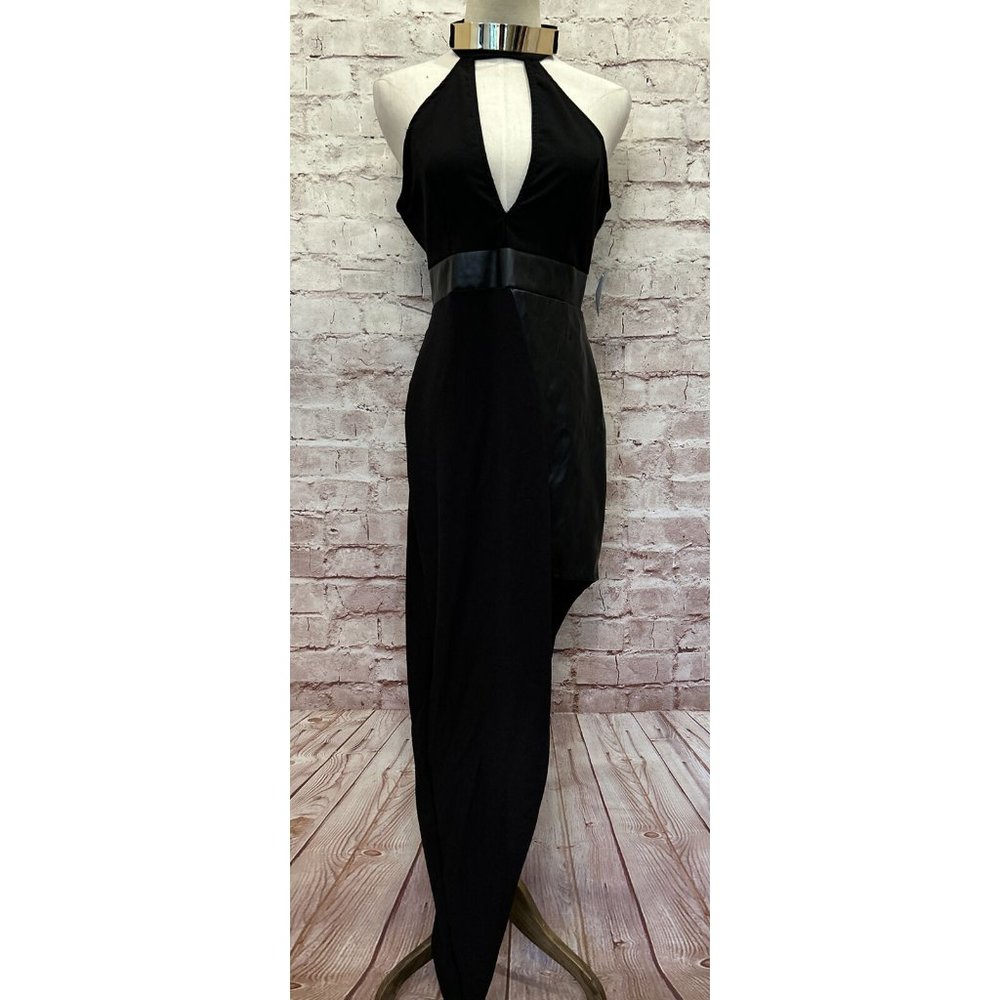 CHARLOTTE RUSSE Black Maxi Cocktail Dress Sleeveless Choker Neck Waterfall Hem M